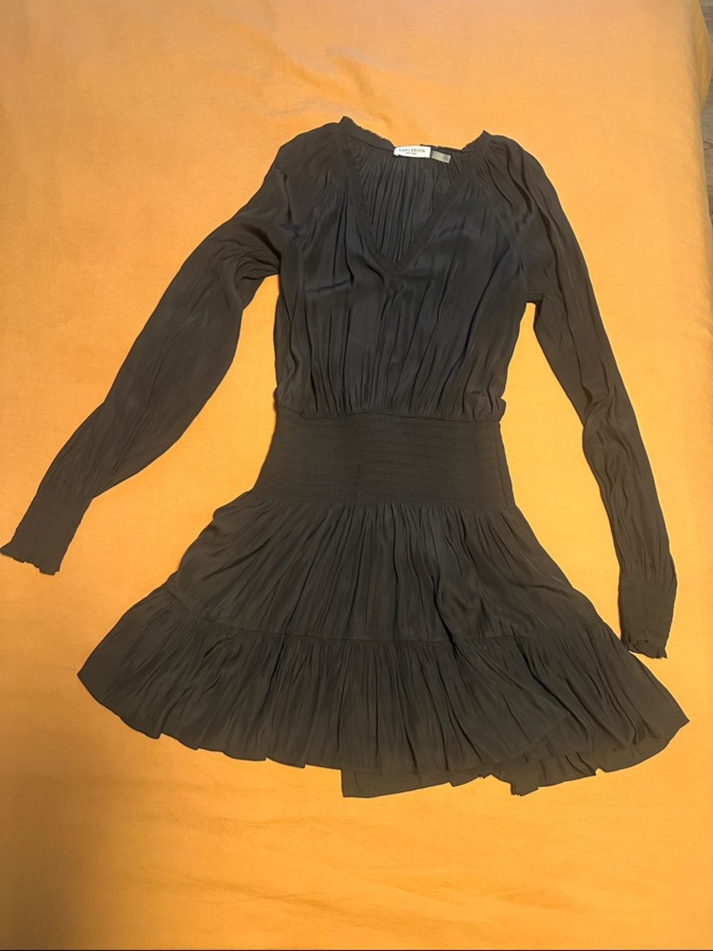 Ramy Brook Black Long-Sleeve Pleated Waist Dress